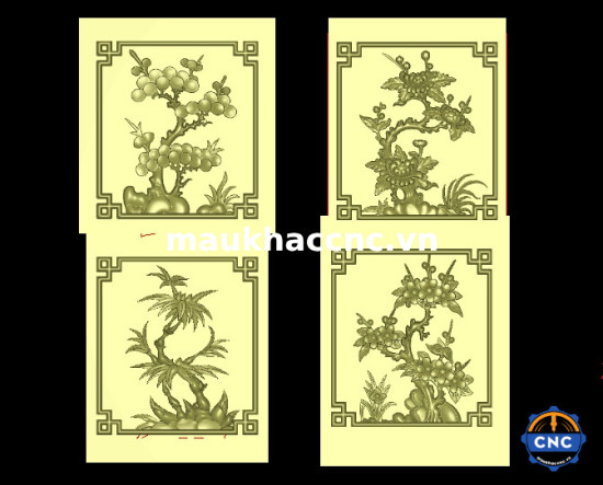 Mẫu tứ quý cánh tủ kệ cnc