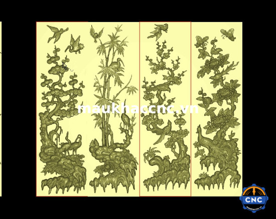 Mẫu tranh tứ quý cnc đẹp, chi tiết sắc sảo,